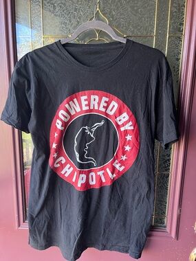Gildan Black Short-Sleeve Tee with Red & White 'Powered By Chipotle' Graphic